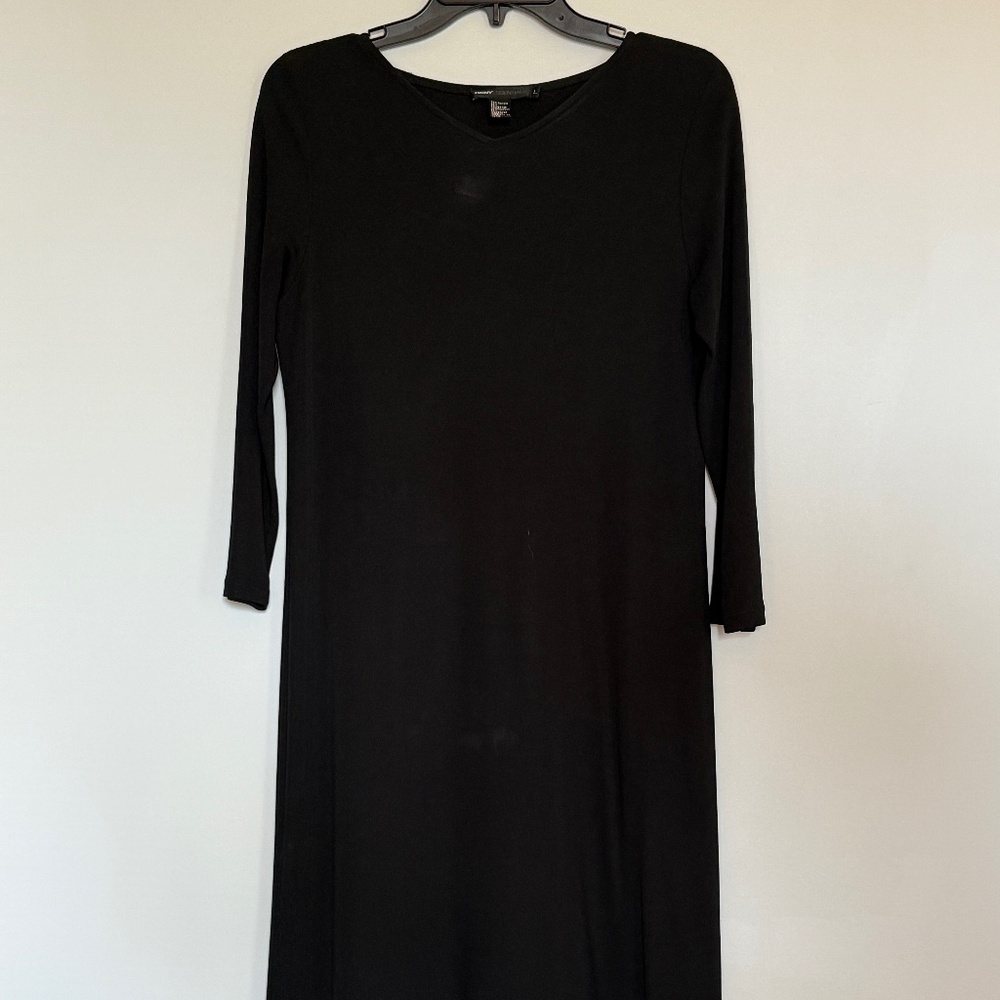 DKNY ESSENTIALS Black Shallow V Neck Large Midi Dress
